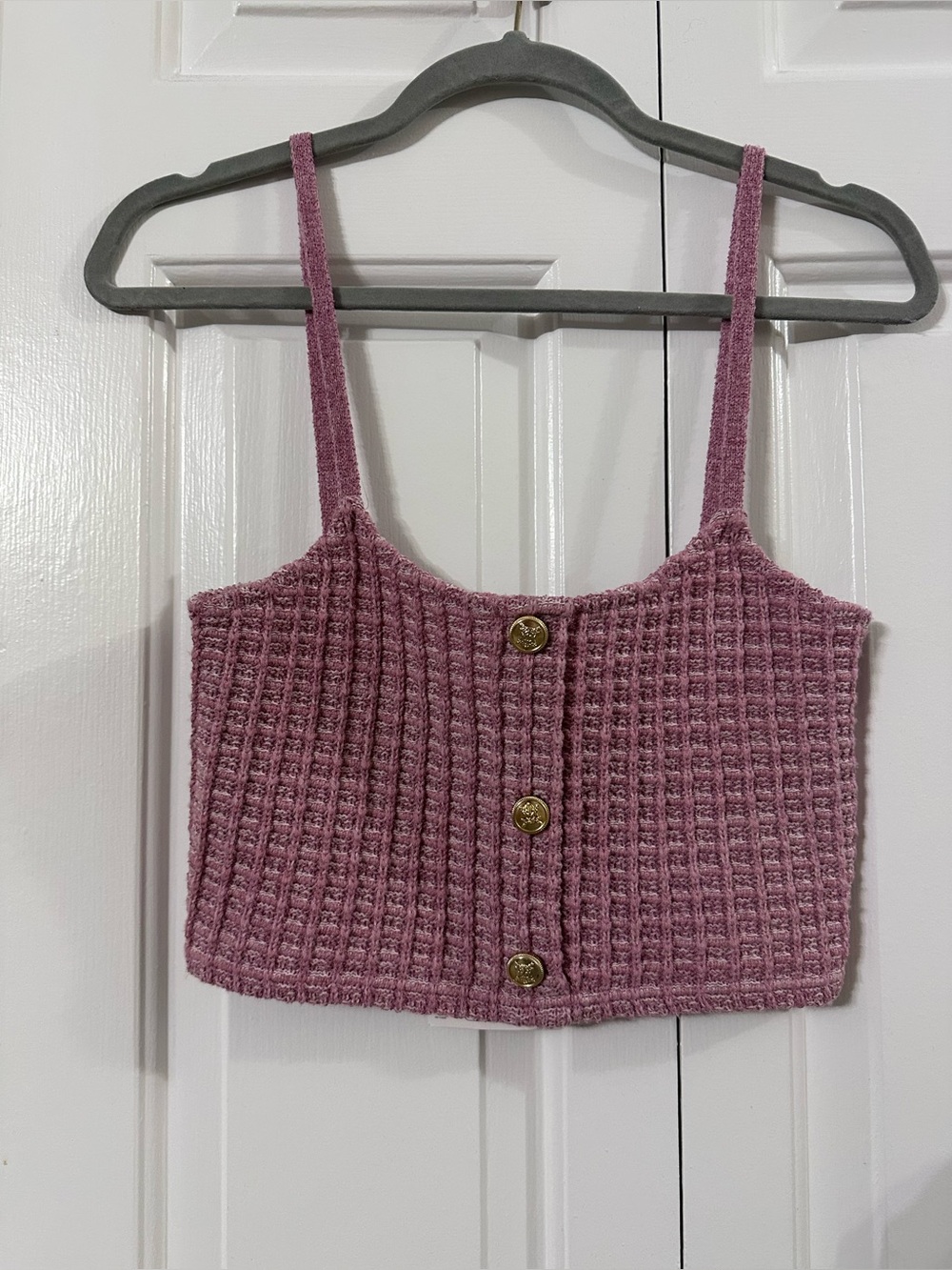 Zara Dusty Mauve Textured Knit Cropped Camisole with Button Front